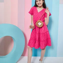 pspeaches Girls Self Design Flared Sleeves Tiered Georgette Fit & Flare Dress-picture-4