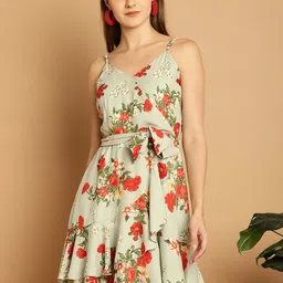 La Zoire Floral Print Shoulder Straps Georgette Fit & Flare Dress-image-36