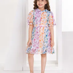 Peppermint Floral Print Puff Sleeve Fit and Flare Dress-image-59