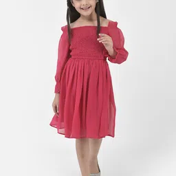 Eavan Girls Puff Sleeve Smocked Georgette Fit & Flare Dress-41