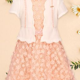 CUTECUMBER Girls Self Design Applique Flared Georgette Fit & Flare Dress-image-8