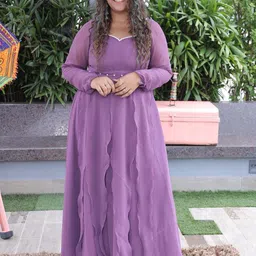 Swadeshi Shringaar Plus Size Sweetheart Neck Long Sleeves Ruffles Fit & Flare Maxi Dress-image-63