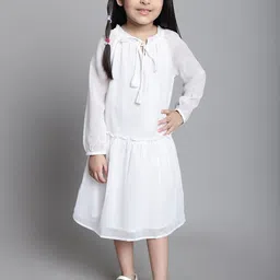 MINI & MING Girls Tie-Up Neck Georgette Fit & Flare Dress-34