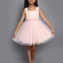 V-Mart Girls Embellished Sequinned Net Fit & Flare Dress-image-9