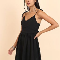 Tokyo Talkies Black Shoulder Straps Gathered or Pleated Wrap Dress-image-106