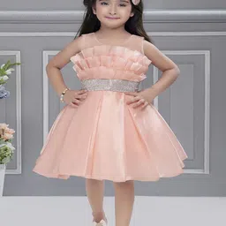 Ministitch Girls Solid Round Neck sleeveless Above Knee Baloon Dress-44