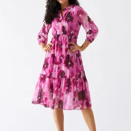 AASK Floral Printed Ruffled Fit & Flare Midi Dress-image-23