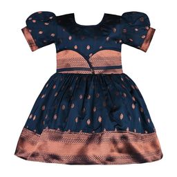 Wish Karo Girls Ethnic Motif Woven Design Puff Sleeves Satin Ethnic Dress-image-40