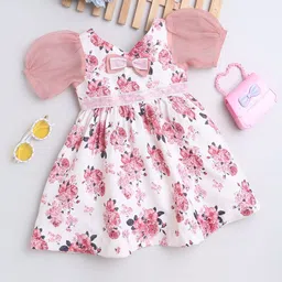 MANY FROCKS & Girls Floral Printed V-Neck Satin Fit & Flare Dress-41