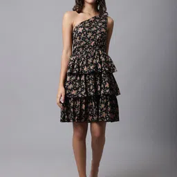 MARC LOUIS Floral Printed Shoulder Straps Sleeveless Cotton Ruffled Fit & Flare Dress-image-54