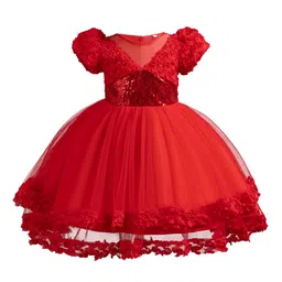 StyleCast Red Girls Embellished Puff Sleeves Ruffles Detail Ruffled Balloon Dress-image-47