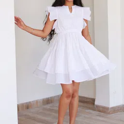 Ambraee Notch Neck Flutter Sleeve Ruffled Fit & Flare Tiered Dress-image-51