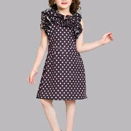 Pink Chick Girls Polka Dot Printed Flutter Sleeve Ruffled Fit & Flare Dress-picture-5