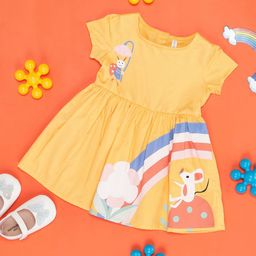 Pantaloons Baby Girls Conversational Printed Puff Sleeves Cotton Fit & Flare Dress-32