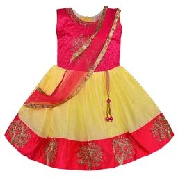 Wish Karo Girls Floral Embroidered Silk Fit & Flare Ethnic Dress With Attached Dupatta-image-61