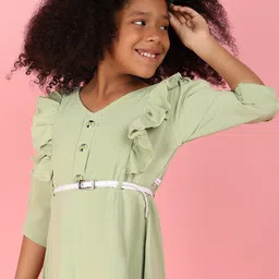 V-Mart Girls Ruffles Georgette A-Line Dress With Belt-picture-2