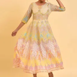 W Off White Ethnic Motifs Printed Fit & Flare Midi Dress-image-17
