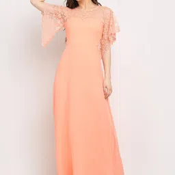 La Zoire Women Peach-Coloured Georgette Maxi Dress-picture-13