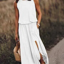 StyleCast White Round Neck Sleeveless Casual Drop-Waist Maxi Dress-image-45