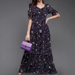 Miss Chase Floral Print Puff Sleeve Georgette Maxi Dress-image-8