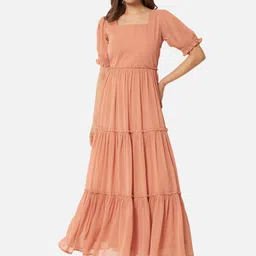 BAESD Square Neck Puff Sleeves Gathered Detailed Tiered Maxi Dress-image-68