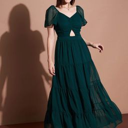 Deewa V-Neck Cut-Out Detail Tiered Georgette Maxi Dress-image-33
