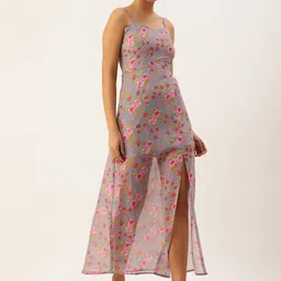 ROVING MODE Floral Printed Shoulder Straps Georgette Maxi Dress-41