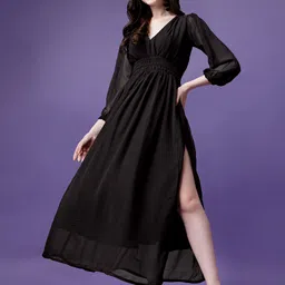Femvy V-Neck Georgette Maxi Dress-image-61