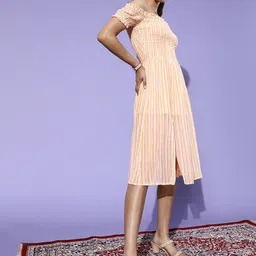 DODO & MOA Yellow Striped Georgette Midi Dress-picture-50