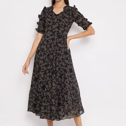 HELLO DESIGN Black & Grey Floral Georgette Midi Dress-picture-28