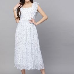 aayu Blue Floral Printed Georgette Fit & Flare Midi Dress-picture-50
