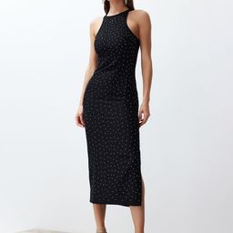Trendyol Women  Polka Dot Printed Round Neck Sheath Midi Dress-picture-22