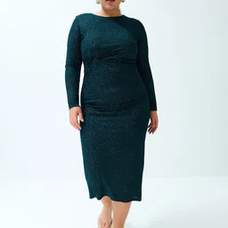 Trendyol Self Design Round Neck Plus Size Sheath Midi Dress-picture-6