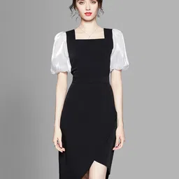 JC Collection Black & White Colourblocked Sheath Midi Dress-picture-12