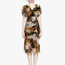 JC Collection Women Yellow & Black Floral Sheath Midi Dress-image-55