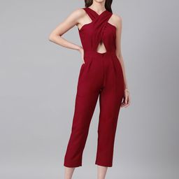 FLAMBOYANT Maroon Halter Neck Culotte Jumpsuit-image-102