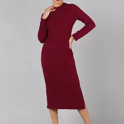 Golden Kite Maroon Sheath Midi Dress-image-81
