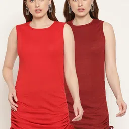 Miaz Lifestyle Set Of 2 Red & Maroon Scuba Sheath Mini Dress-1