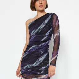Trendyol Abstract Printed One Shoulder Gathered Sheath Mini Dress-image-61