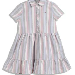 Tommy Hilfiger Striped Cotton Mandarin Collar Fit and Flare Dress-57