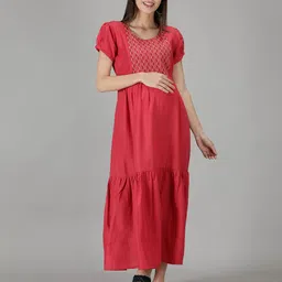NIGHTSPREE Women Red Maternity Fit & Flare Maxi Dress-image-67