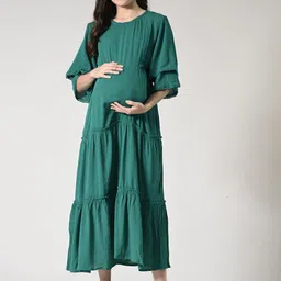 Aaruvi Ruchi Verma Women Maternity Tiered Flared Sleeves Fit and Flare Dress-image-51