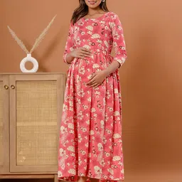 LALI JAIPUR Floral Printed Cotton Maternity Maxi Dress-image-17