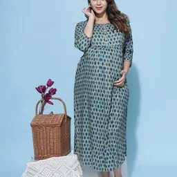 9shines Label Ethnic Motifs Printed Maternity Nightdress-image-49