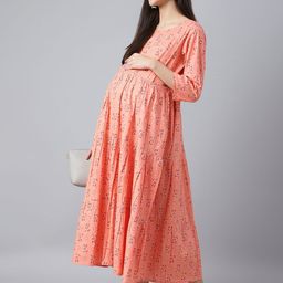 Negen Ethnic Motifs Print Maternity A-Line Midi Dress-image-65