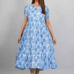 Kaheksa Floral Print Puff Sleeve Maternity Midi Dress-picture-14