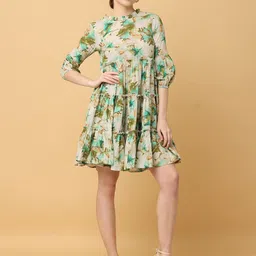KALINI Floral Printed Gathered Detail Fit & Flare Dress-image-50