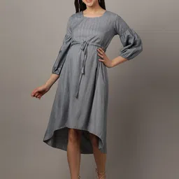 The Mom Store Grey Bell Sleeve A-Line Midi Maternity Dress-image-45