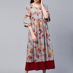Anouk Floral Print Bell Sleeve Liva Maxi Dress-image-47