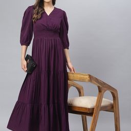 Femvy Puff Sleeves Empire Maxi Dress-picture-23